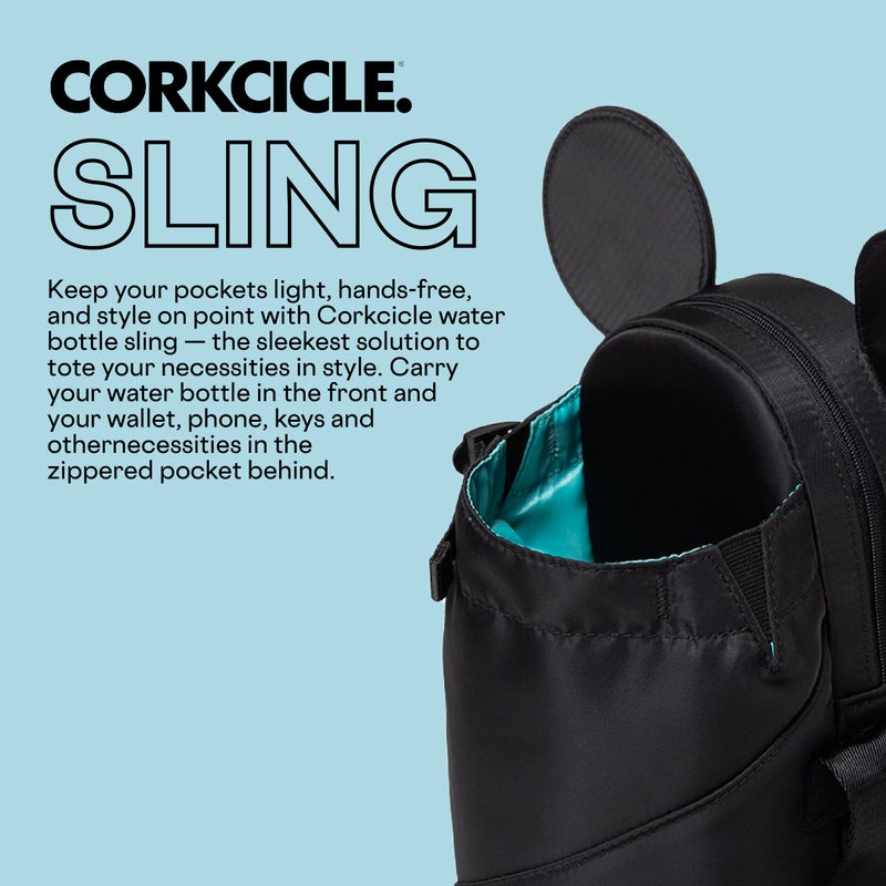 كوركسيكل حقيبة Corkcicle x Disney Minnie Mickey Mouse Ears Crossbody لزجاجة المياه باللون الأسود تناسب كوب بسعة 16-40 أونصة - عناصر آمنة في حامل زجاجة المياه مع حزام - Image 2